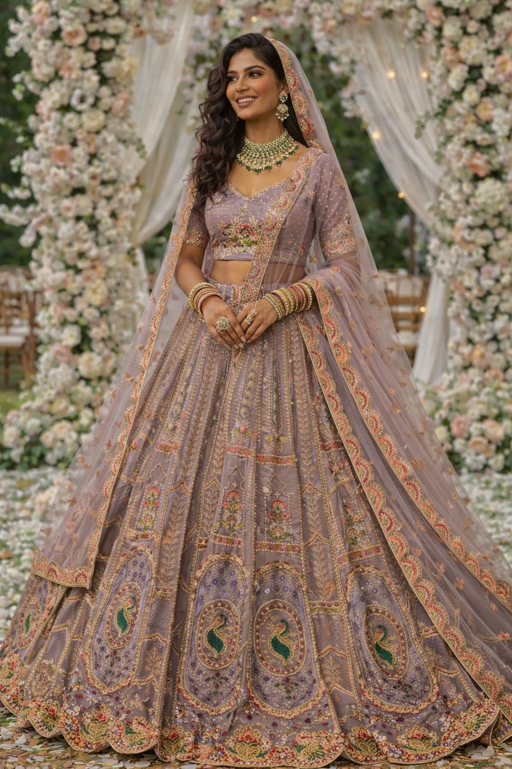 Lavender Peacock Bridal Lehenga